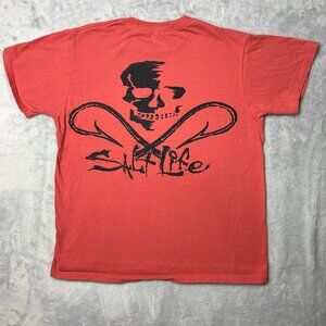 Salt Life T Shirt Womens Small Red Short Sleeve Pocket Tee Double Sided Skull